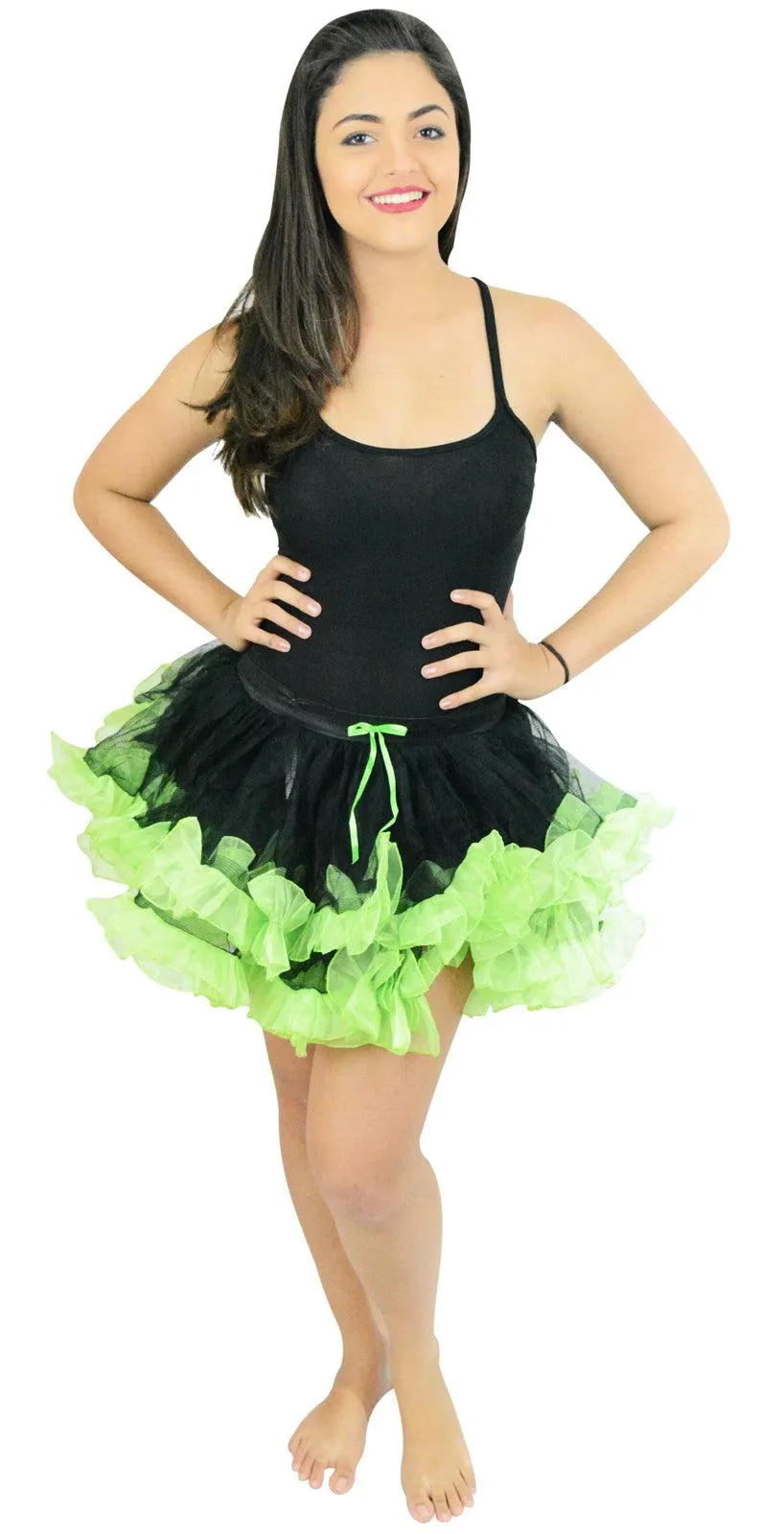 Ladies Girls 2 Layers Black Green Short Ruffle TuTu Skirt Hen Night Party Costume