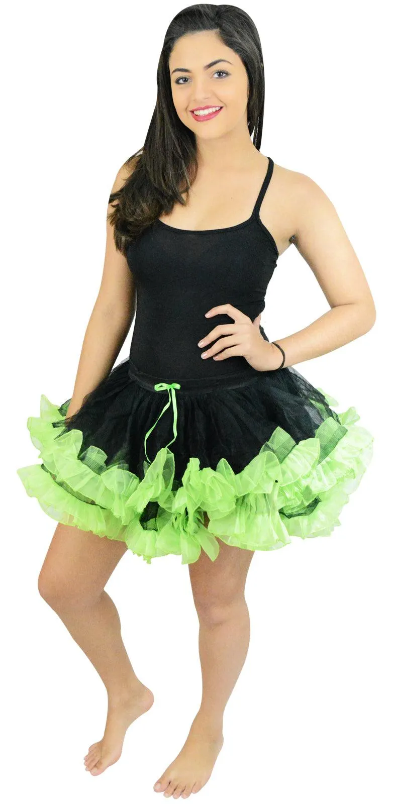 Ladies Girls 2 Layers Black Green Short Ruffle TuTu Skirt Hen Night Party Costume