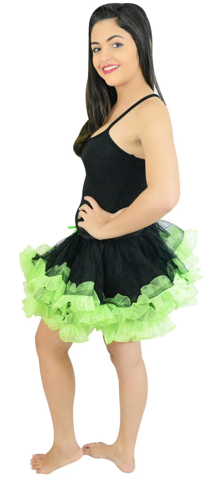 Ladies Girls 2 Layers Black Green Short Ruffle TuTu Skirt Hen Night Party Costume