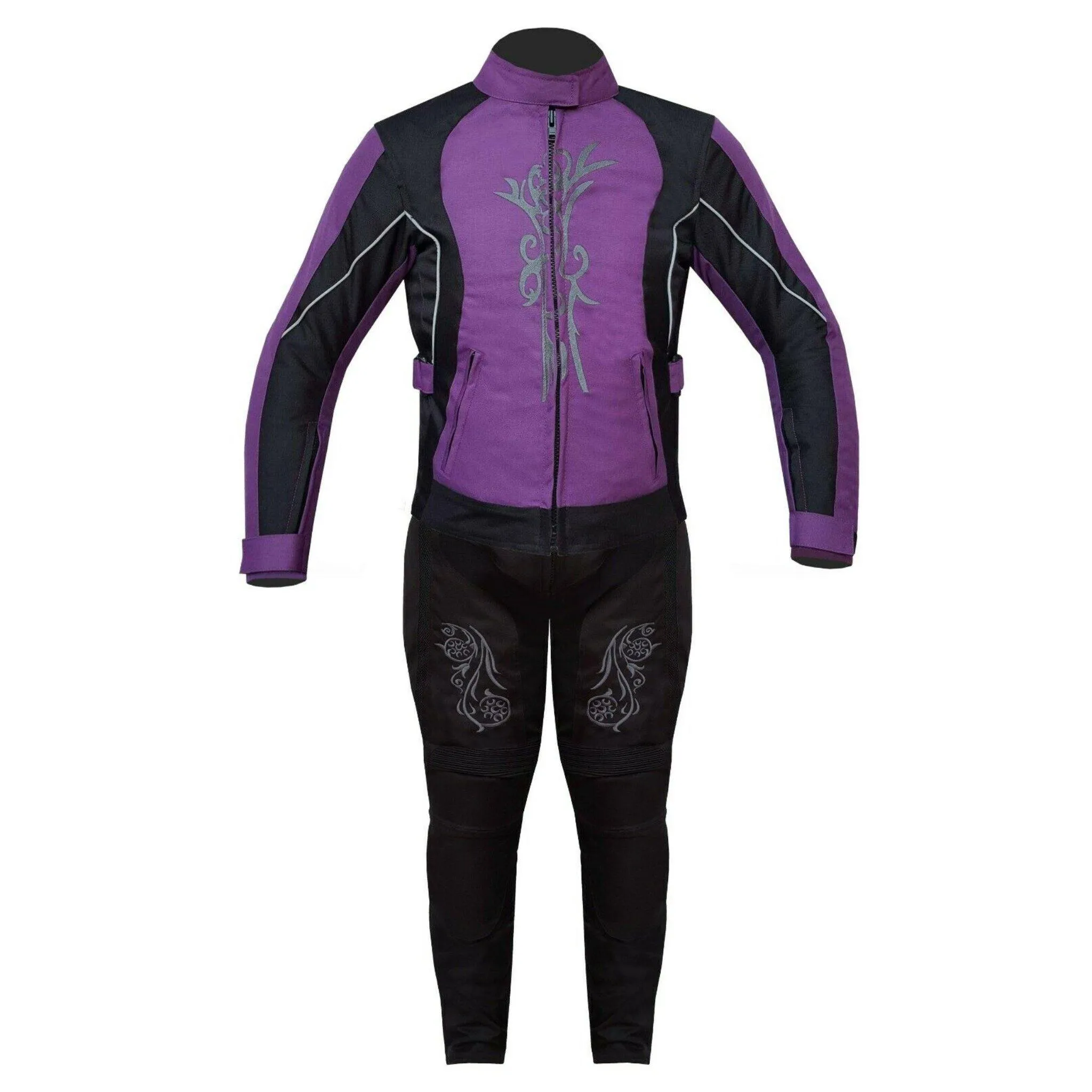 Ladies Motorcycle Suit Waterproof CE Armoured Motorbike Jacket Trouser Set- Purple