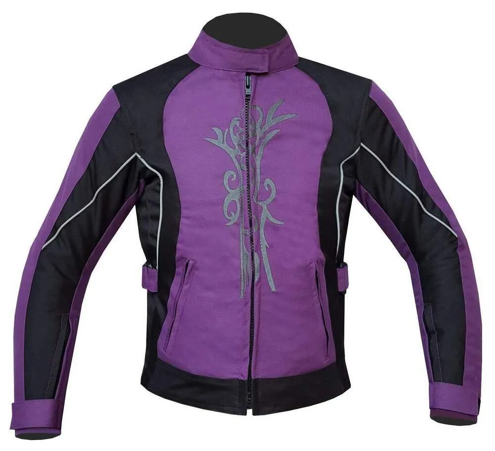 Ladies Motorcycle Suit Waterproof CE Armoured Motorbike Jacket Trouser Set- Purple