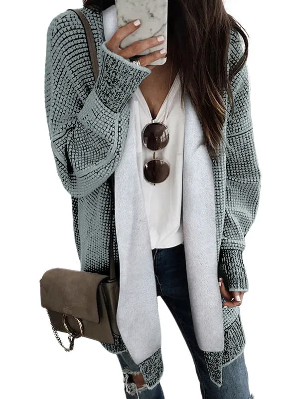 Long Sleeves Loose Keep Warm Solid Color Collarless Cardigan Tops