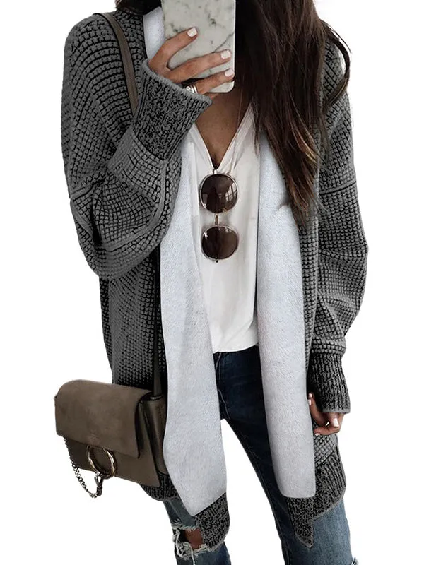 Long Sleeves Loose Keep Warm Solid Color Collarless Cardigan Tops