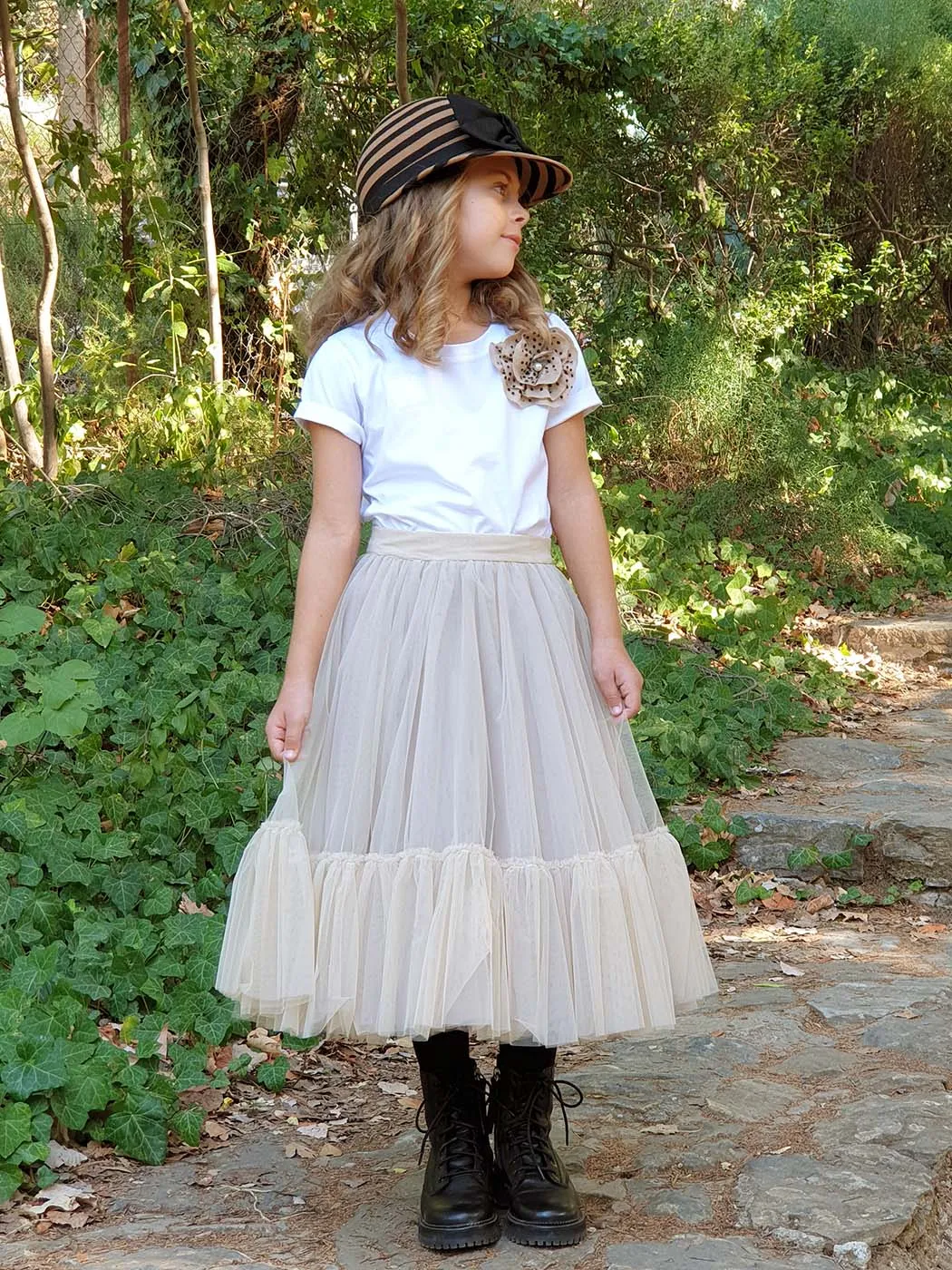 Long tulle Skirt for girl beige - OCEANIS