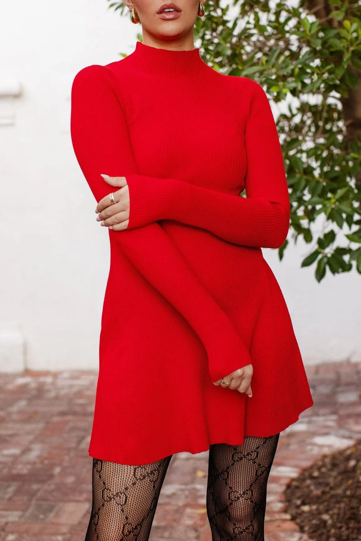 Lucy Red Mock Neck Dress