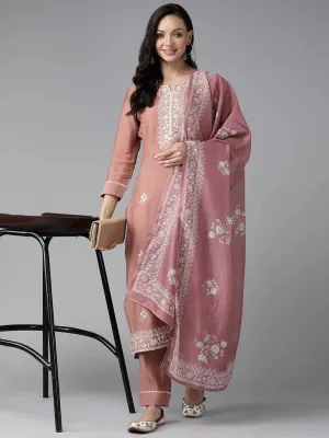 Mauve Floral Embroidered Silk Dupatta Set