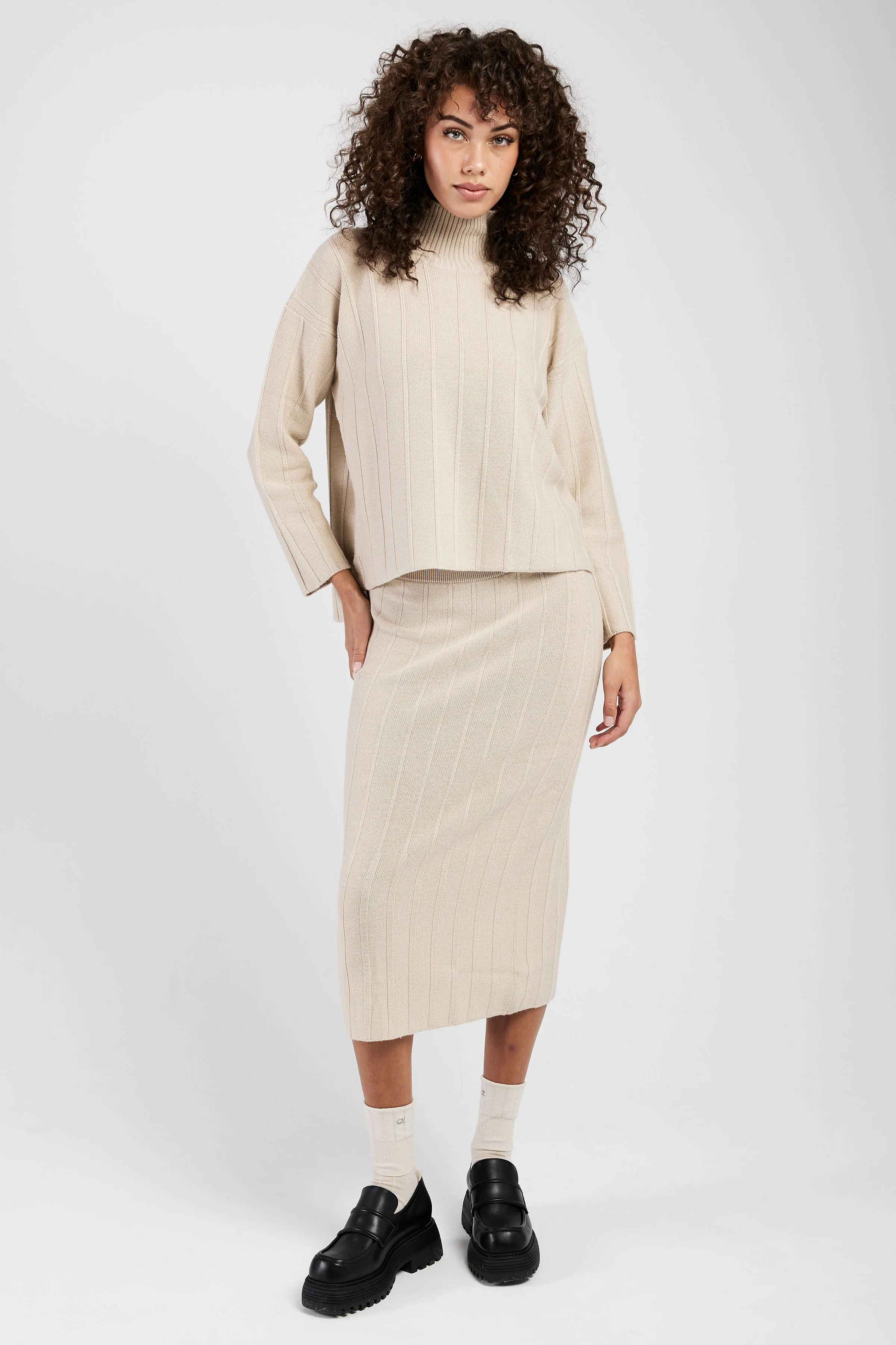 Melk Ribbed Knit Skirt in Beige