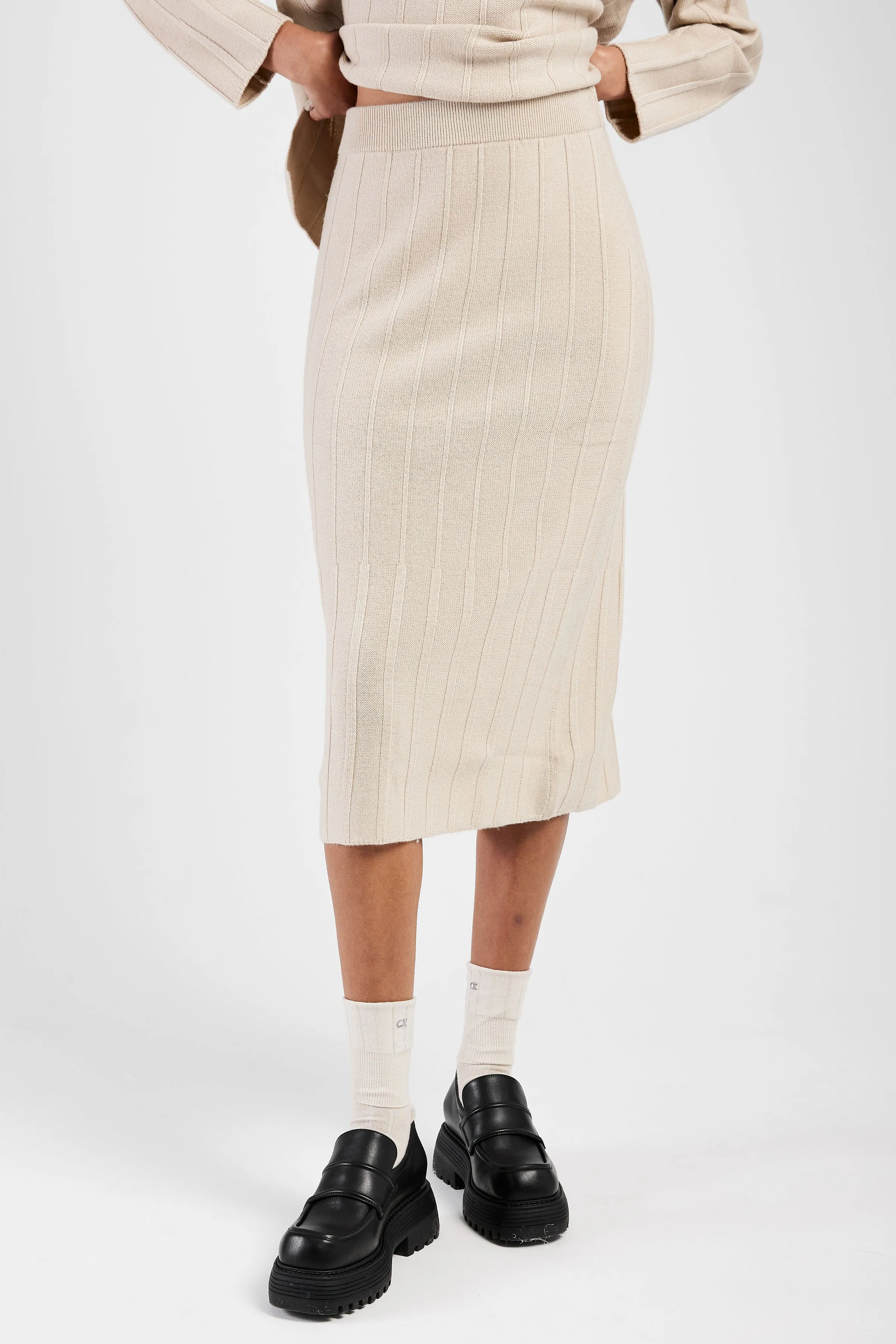 Melk Ribbed Knit Skirt in Beige