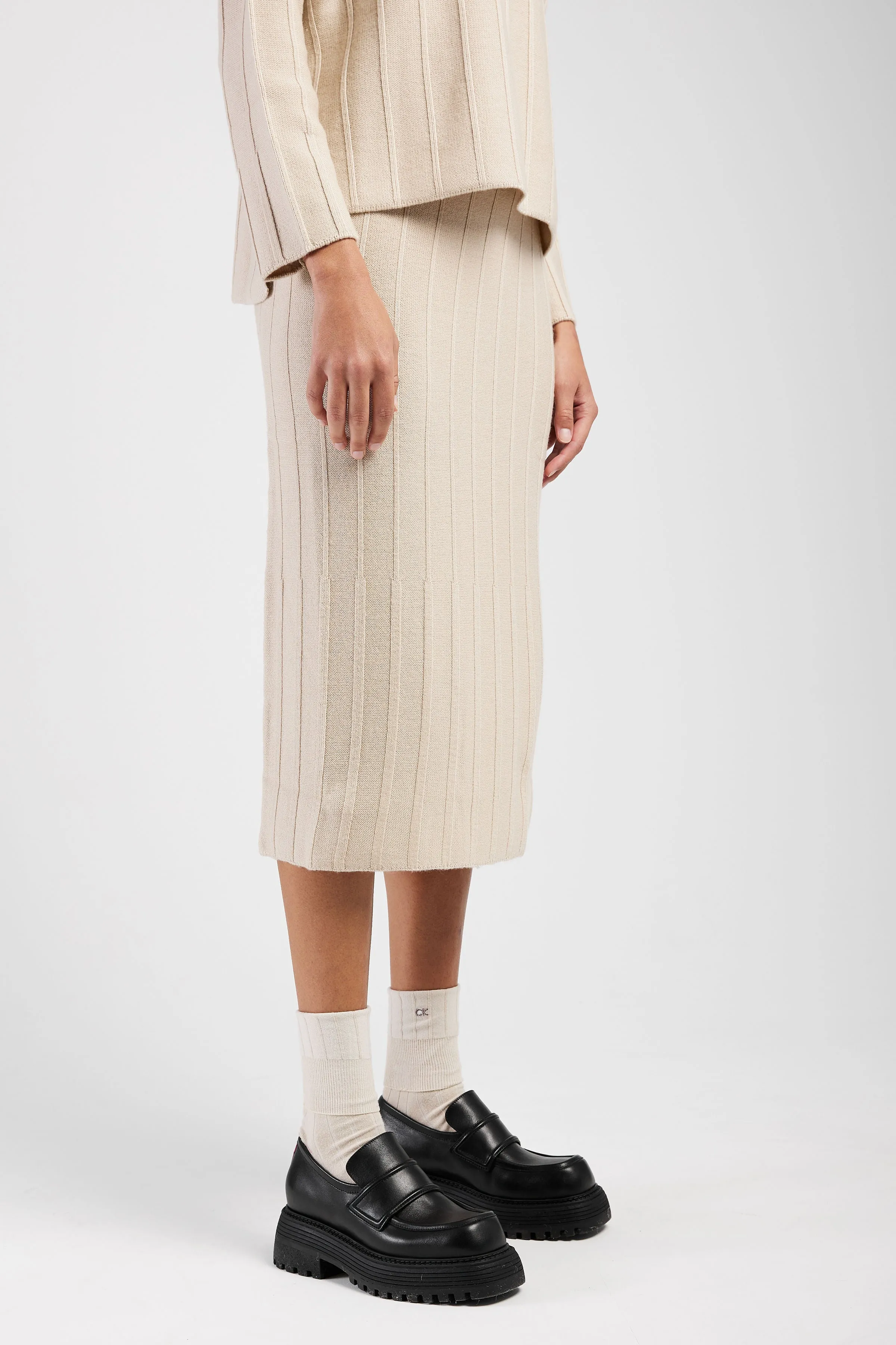 Melk Ribbed Knit Skirt in Beige