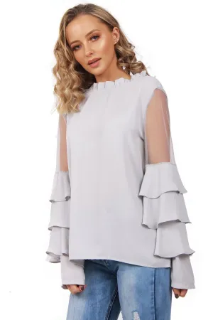 Mesh Ruffle Sleeve Blouse Top