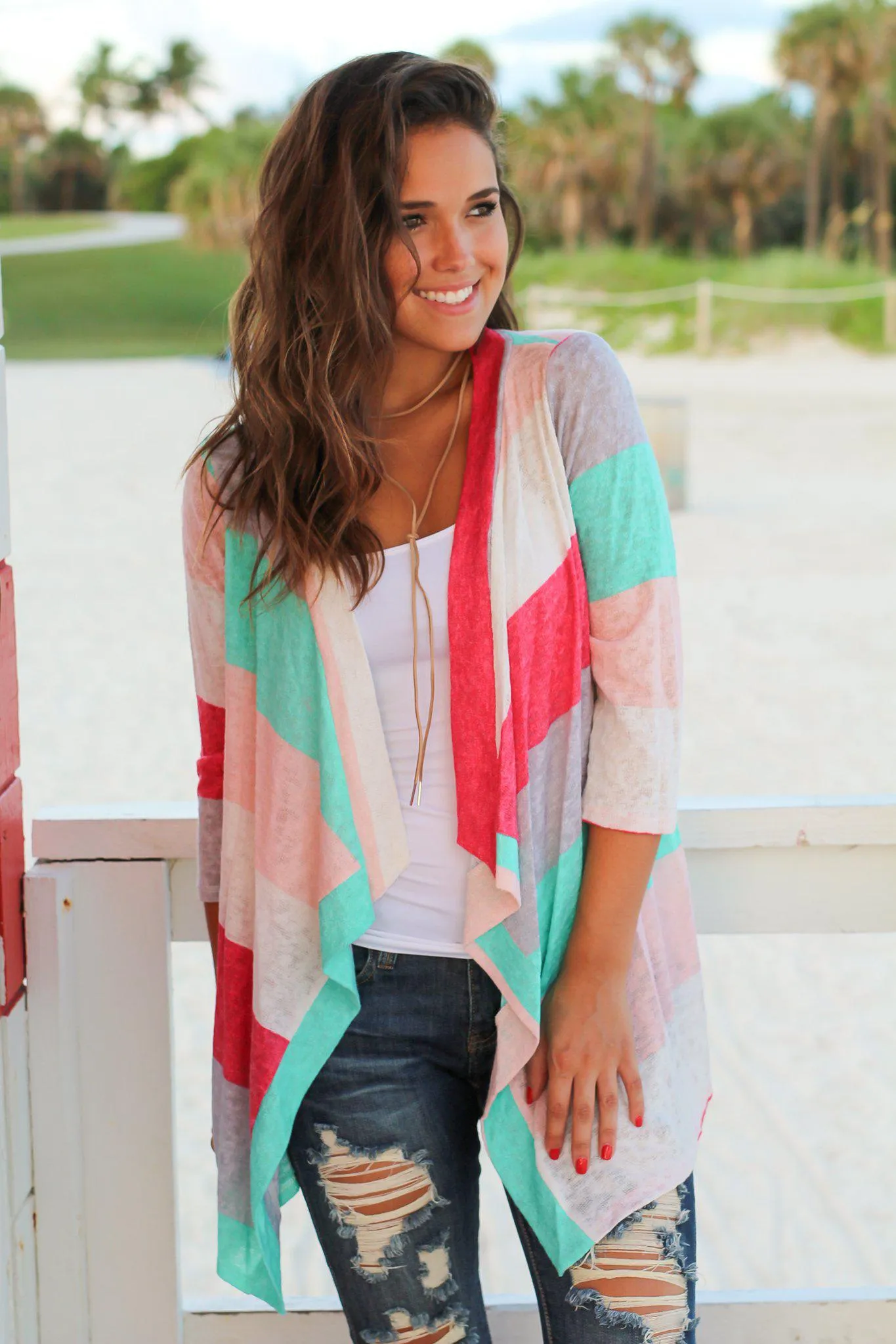 Mint and Coral Cardigan