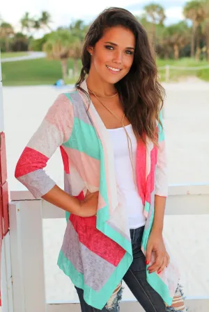 Mint and Coral Cardigan