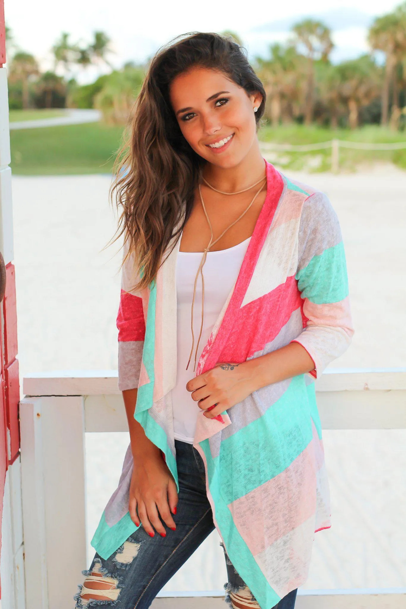 Mint and Coral Cardigan