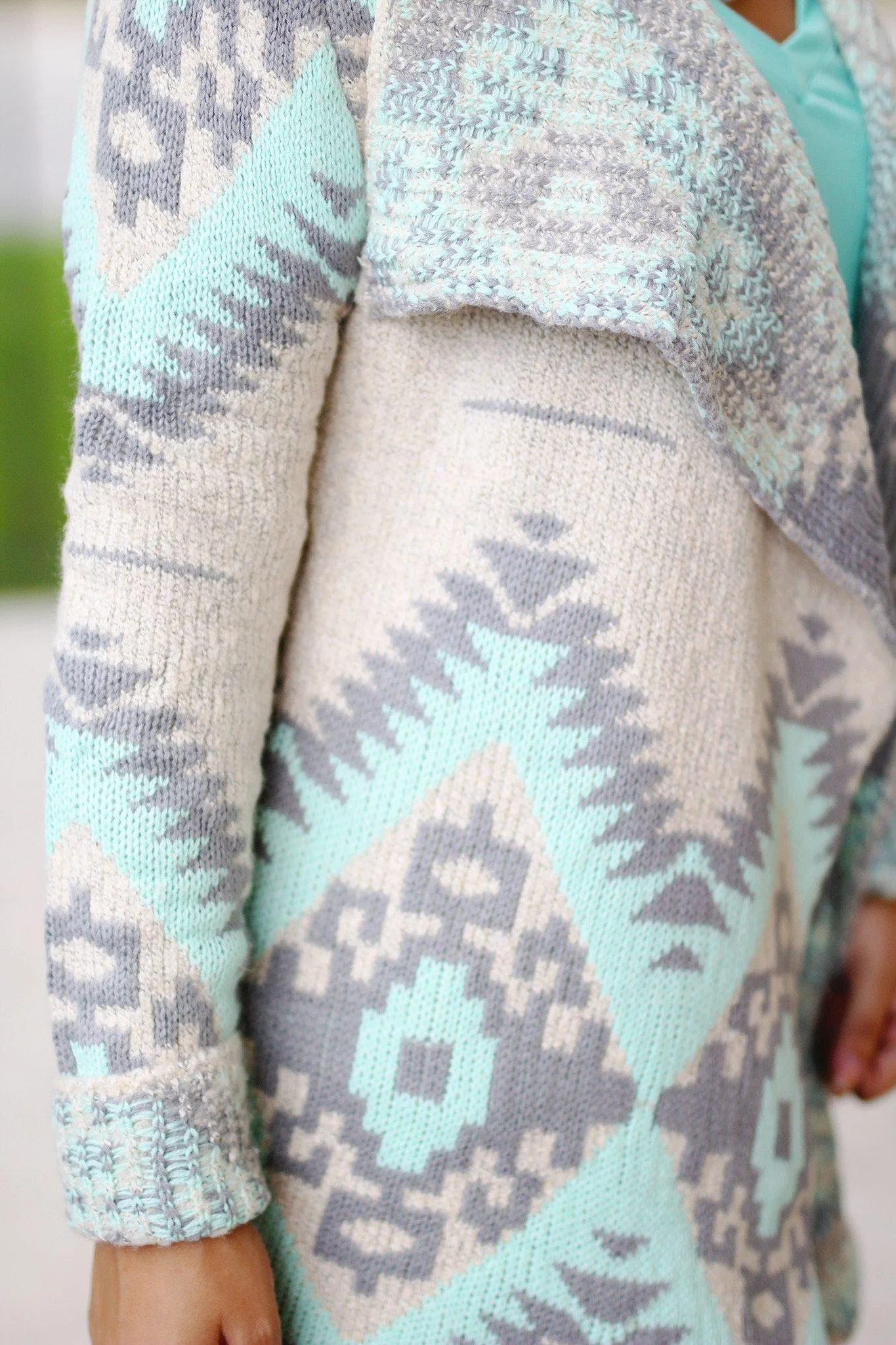 Mint and Gray Aztec Cardigan