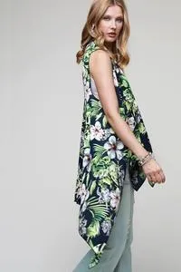 Navy floral and tropical leaf kimono