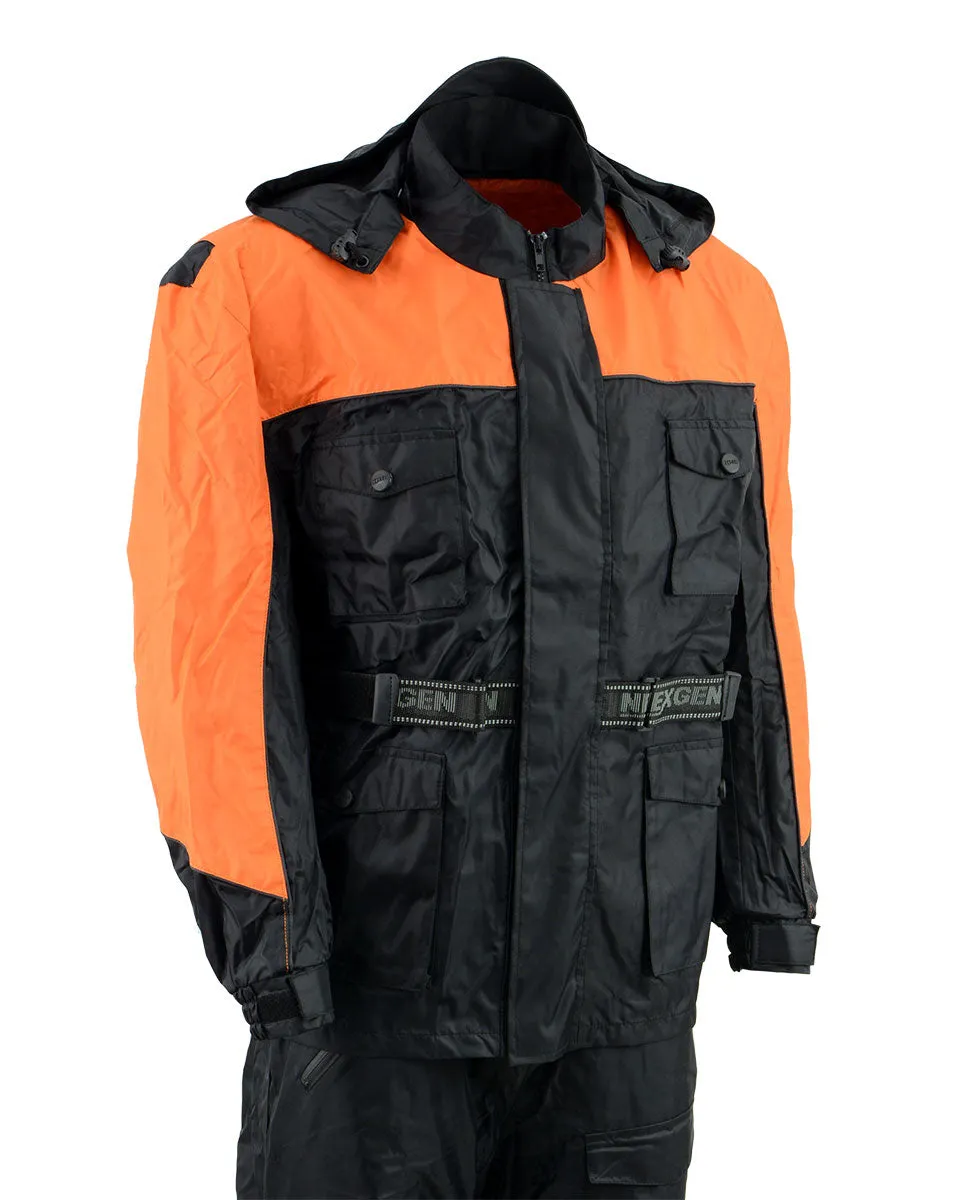 NexGen Men's SH2051 Black and Orange Hooded Water Proof Armored Rain Suit