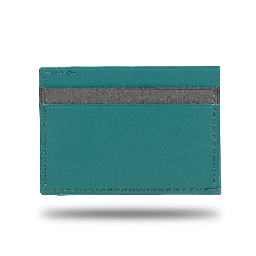 Ocean Blue & Pebble Gray Leather Envelop Style Cardholder