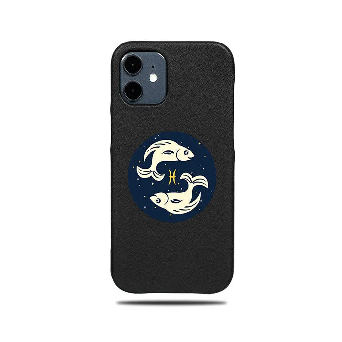 Personalized Pisces iPhone 12 Black Leather Case