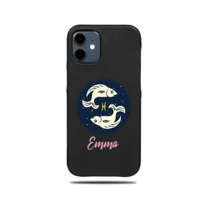 Personalized Pisces iPhone 12 Black Leather Case