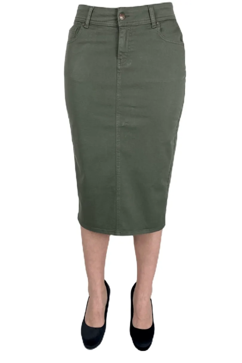 Plus Olive Twill Mid-Length Skirt 216/2-10D