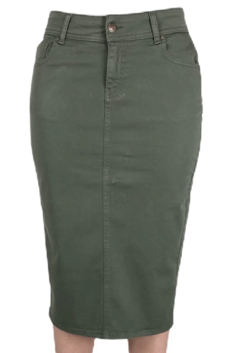 Plus Olive Twill Mid-Length Skirt 216/2-10D