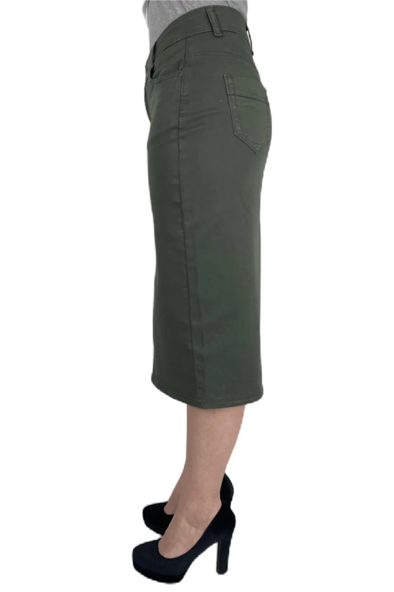 Plus Olive Twill Mid-Length Skirt 216/2-10D