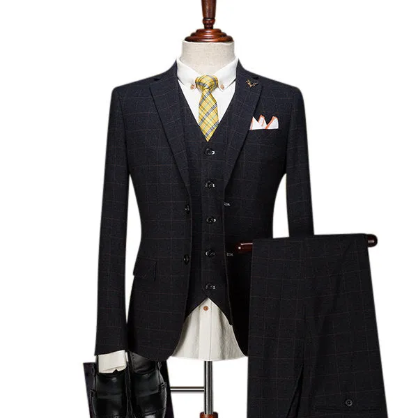 Plus Size Checked Wedding Dress Blazer Suit for Men Three Pieces Slim Fit Formal