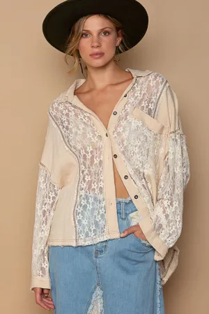 POL Oversize Lace Button-Down Shirt