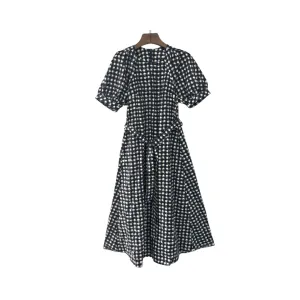 Pre Order:  Plaid Lace-Up Loose Casual Midi Dress