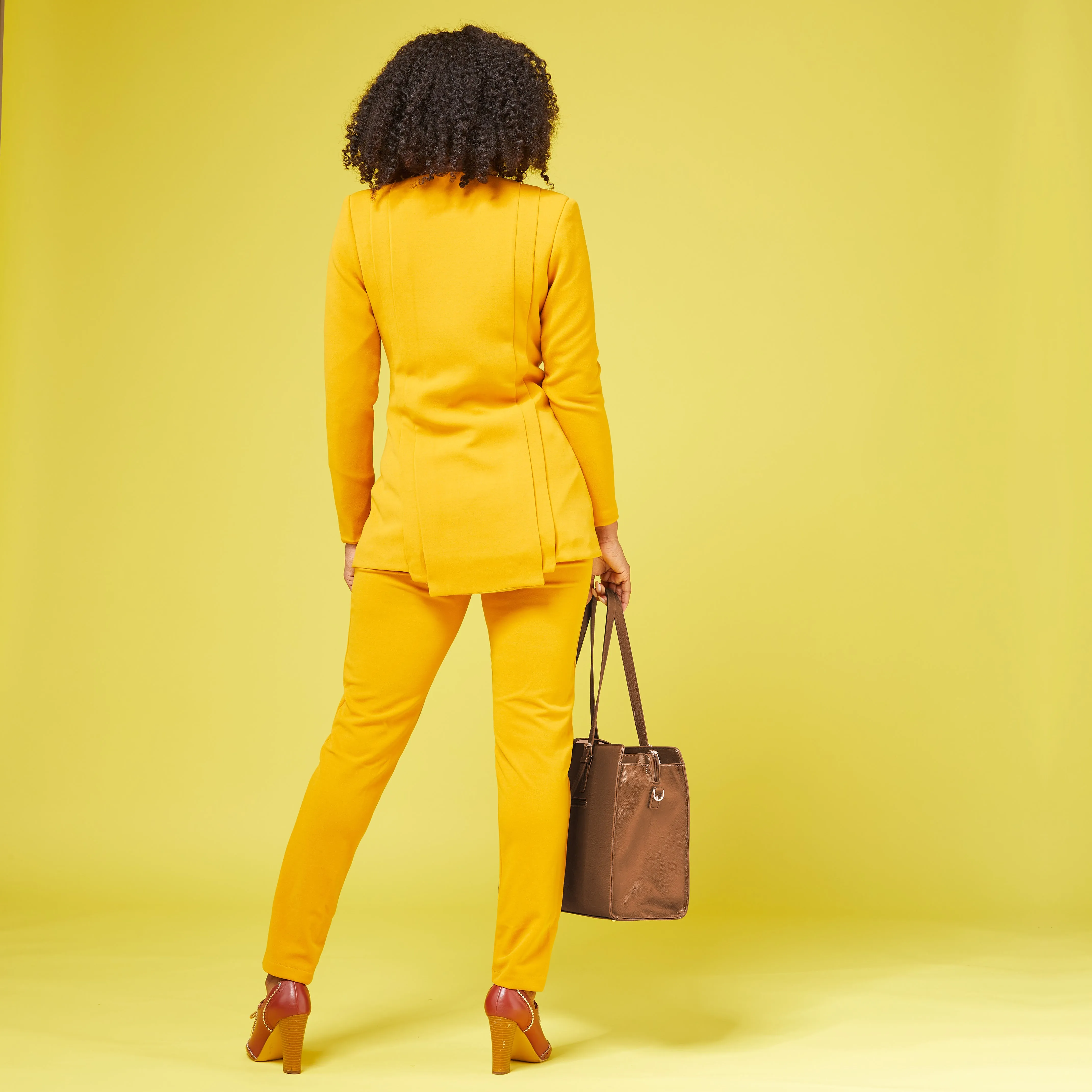 Rebel Stretch Pleated Blazer - Mustard Gold