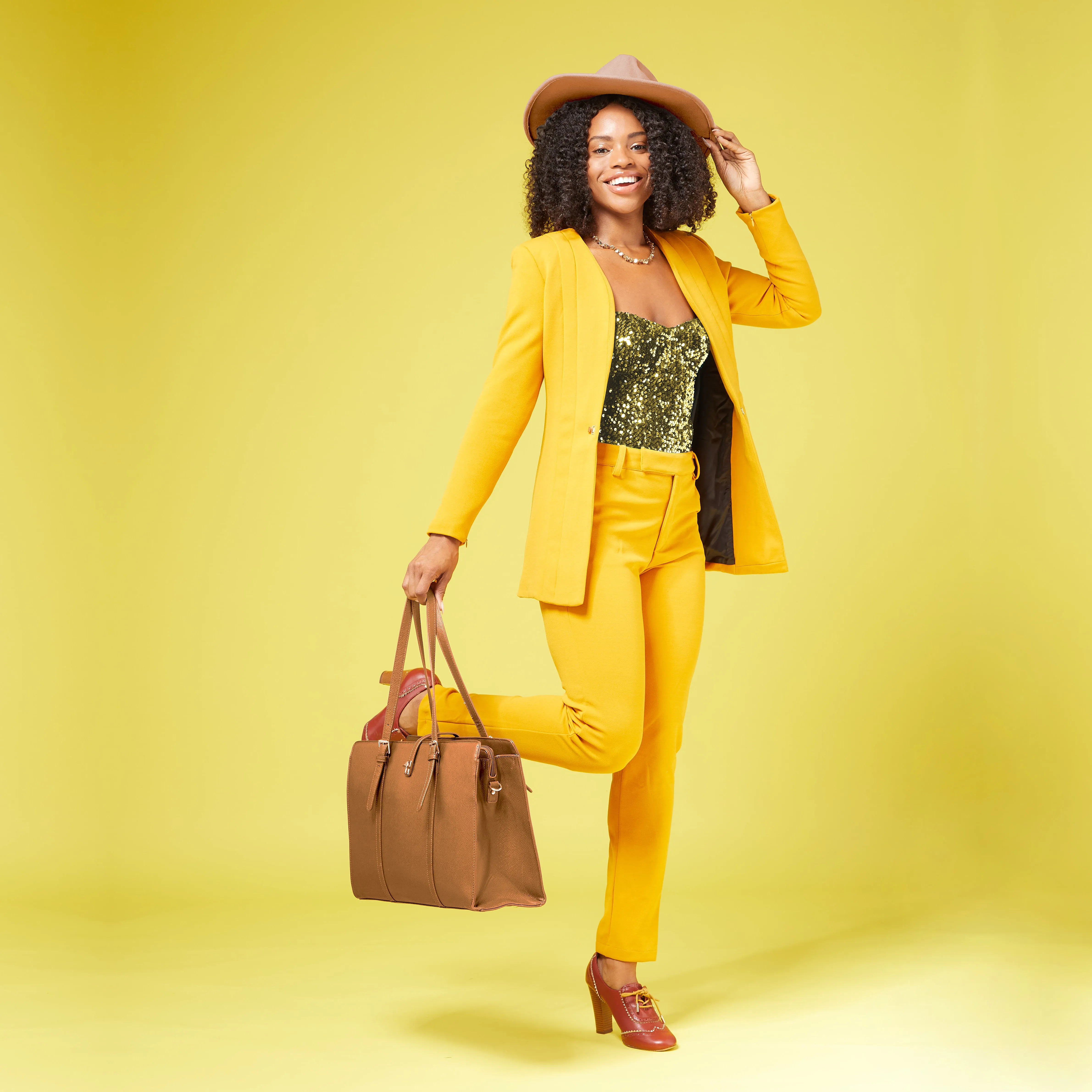 Rebel Stretch Pleated Blazer - Mustard Gold