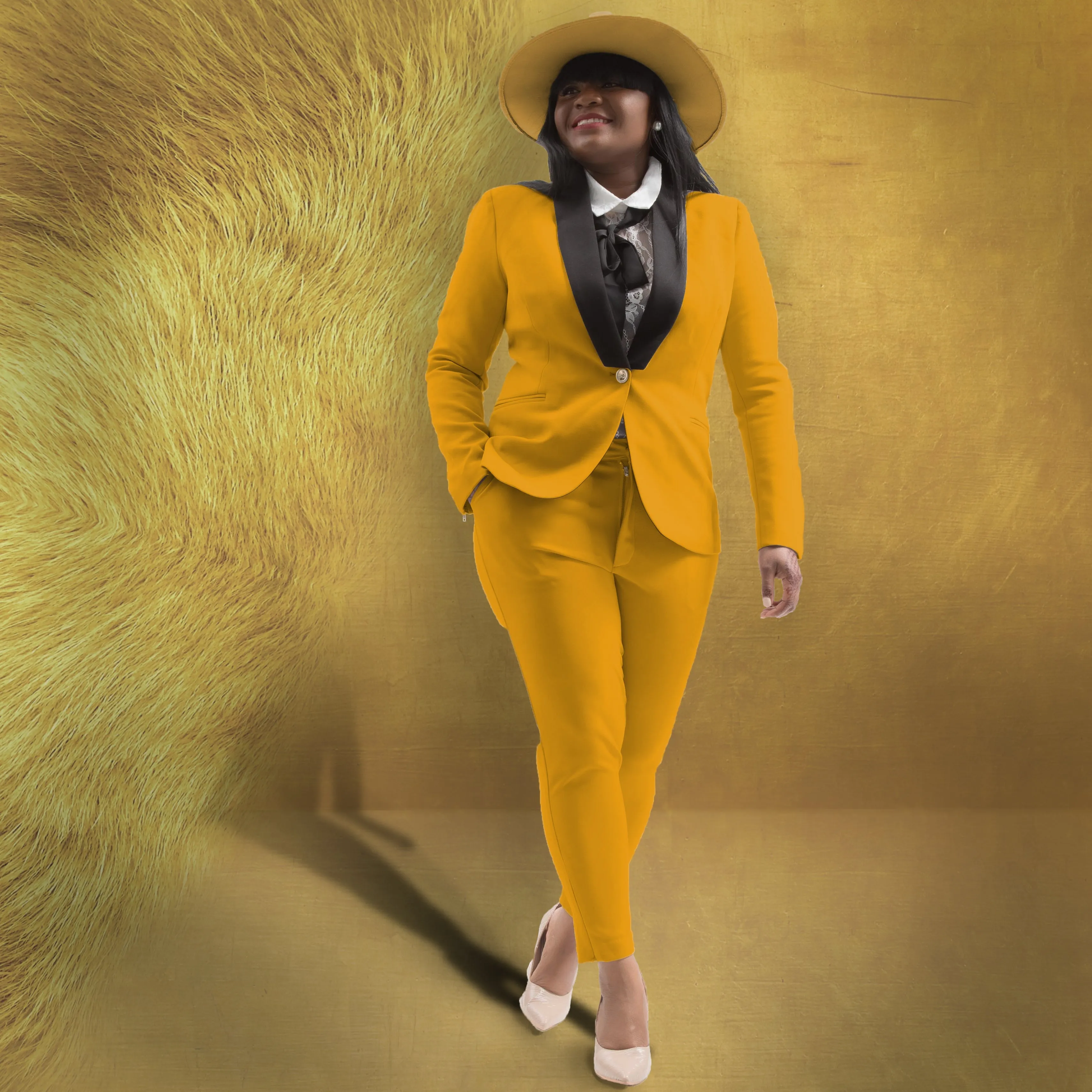 Rebellious Stretch Boss Blazer - Mustard Gold