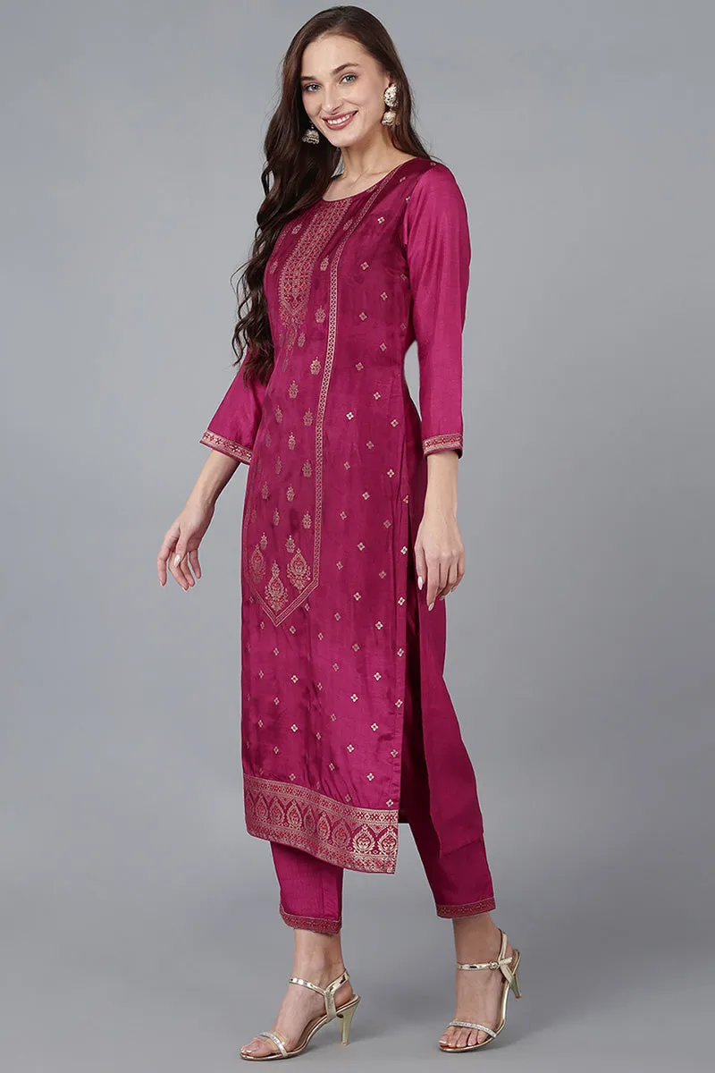 Red Viscose Rayon Solid Straight Kurta Trousers With Dupatta