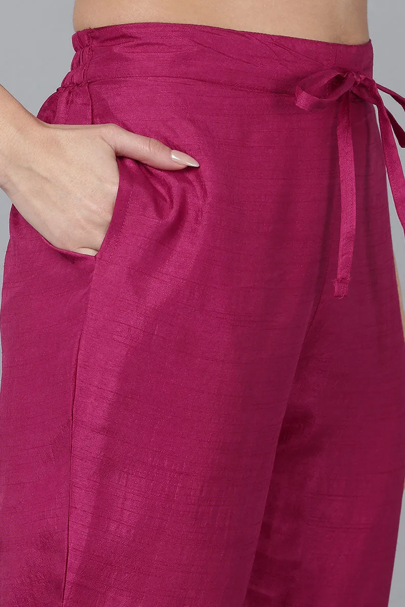 Red Viscose Rayon Solid Straight Kurta Trousers With Dupatta