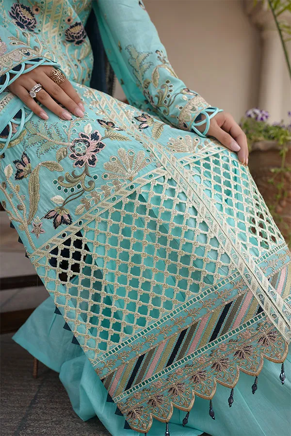 Sky Blue Lawn Dress - Bahaar Luxury Lawn '23 by Mariyam's - Caella B-1013