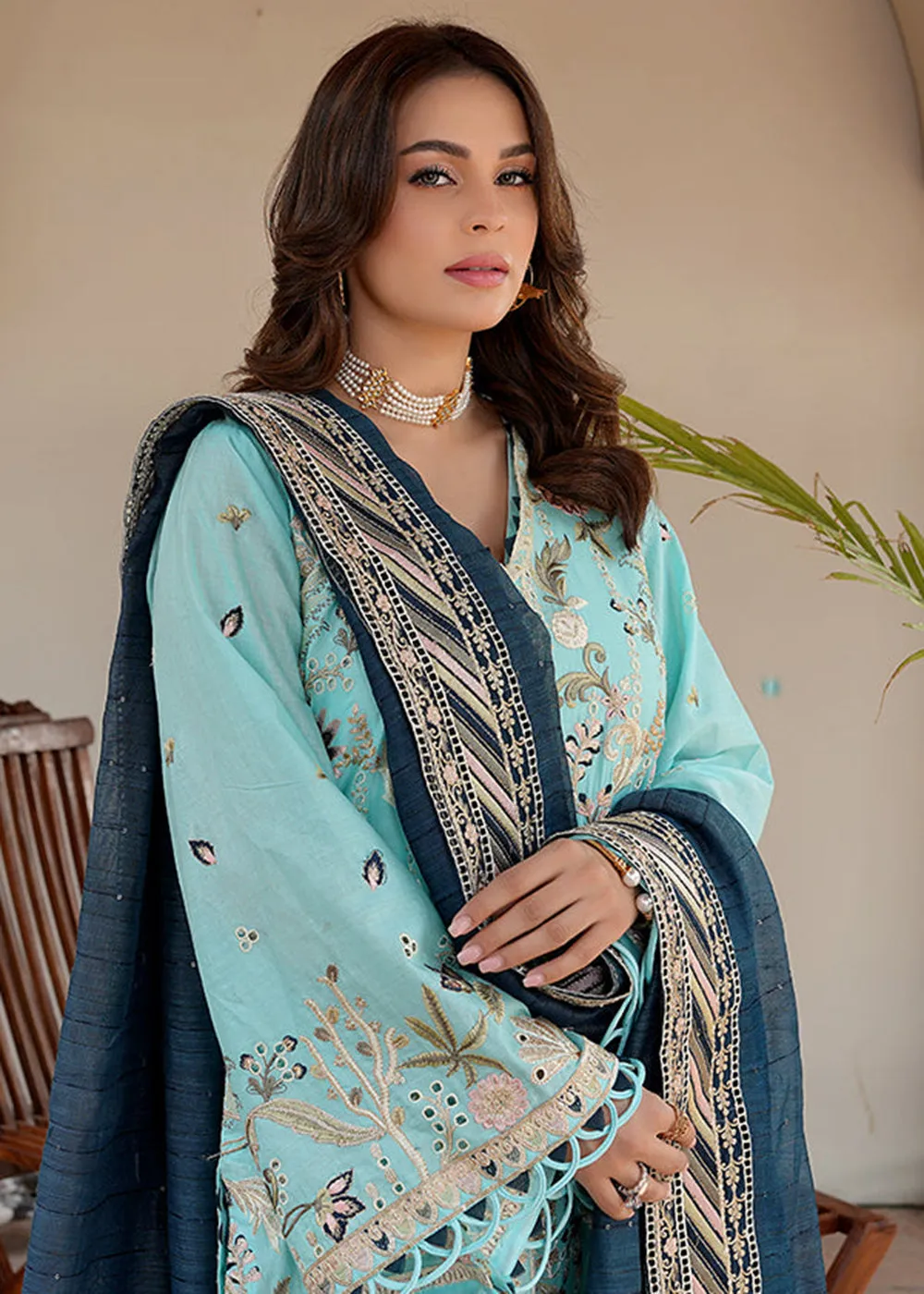 Sky Blue Lawn Dress - Bahaar Luxury Lawn '23 by Mariyam's - Caella B-1013