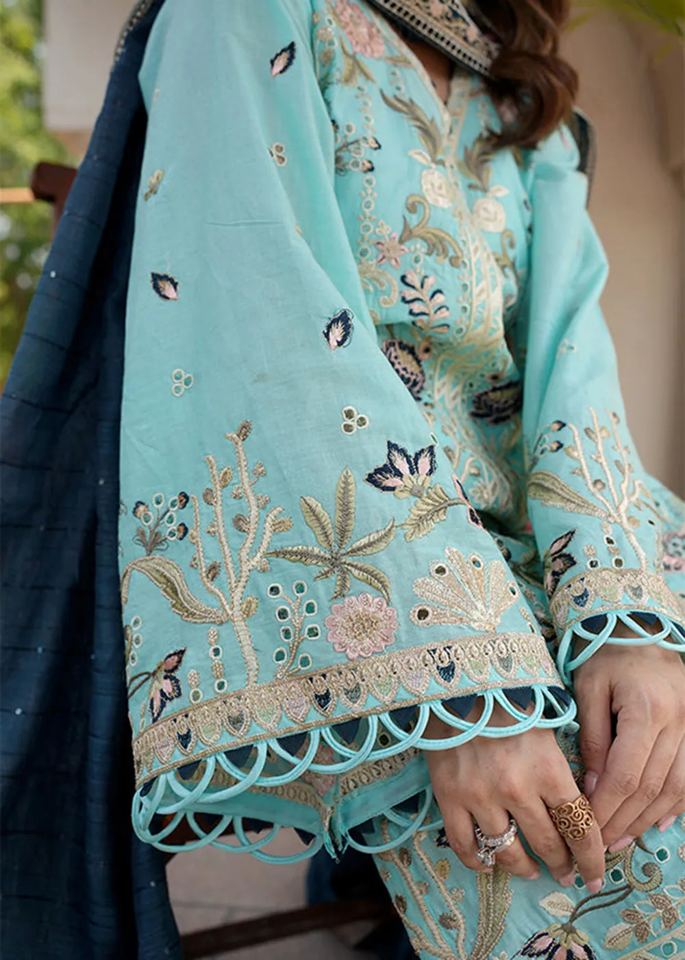 Sky Blue Lawn Dress - Bahaar Luxury Lawn '23 by Mariyam's - Caella B-1013