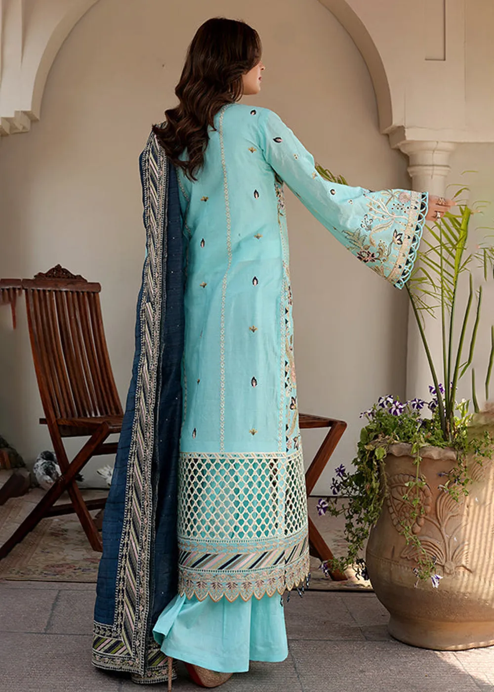 Sky Blue Lawn Dress - Bahaar Luxury Lawn '23 by Mariyam's - Caella B-1013