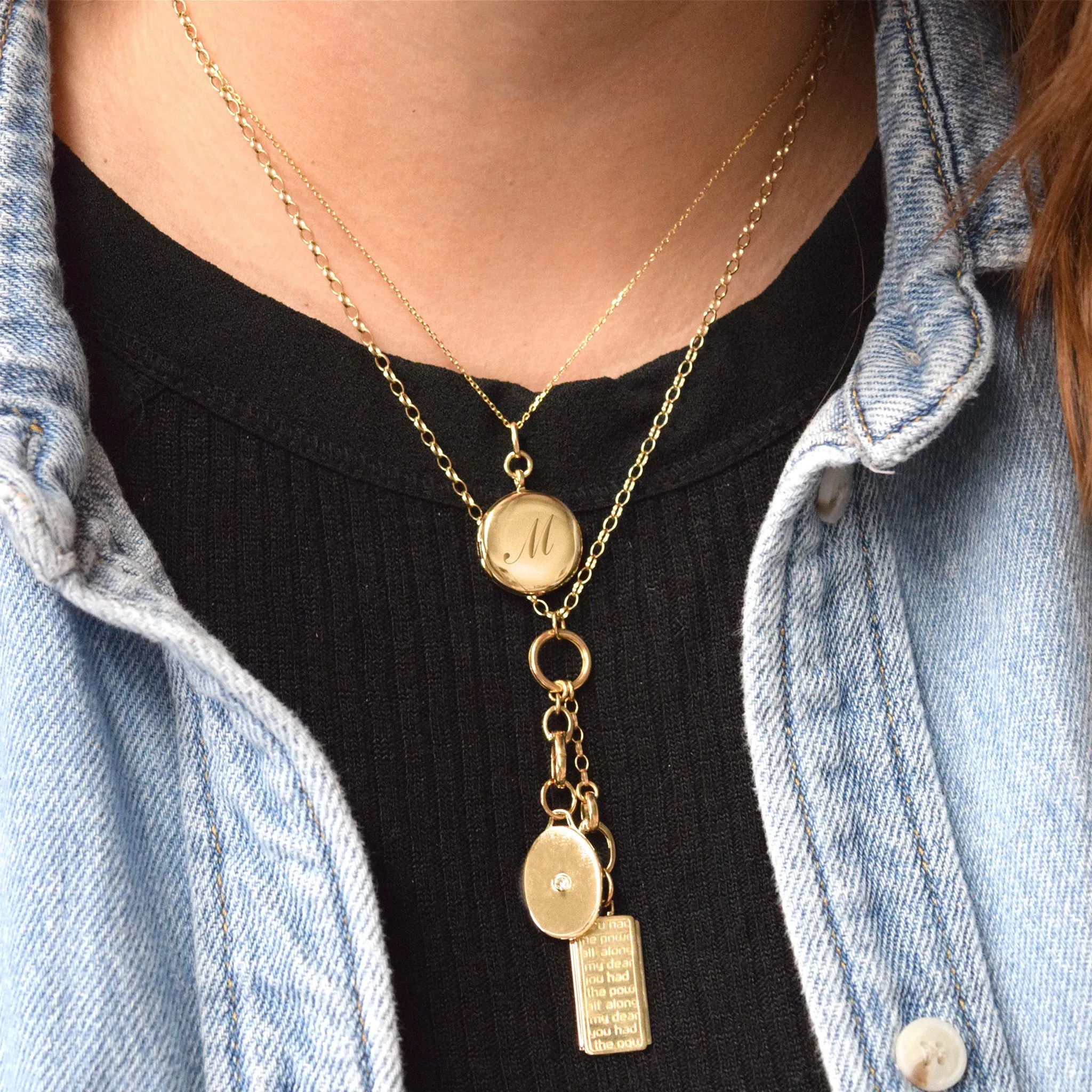 Slim "Quinn" 18K Gold Engraved Locket Necklace