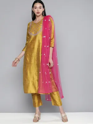 South Cotton Golden Kurta Set With Pants For Women