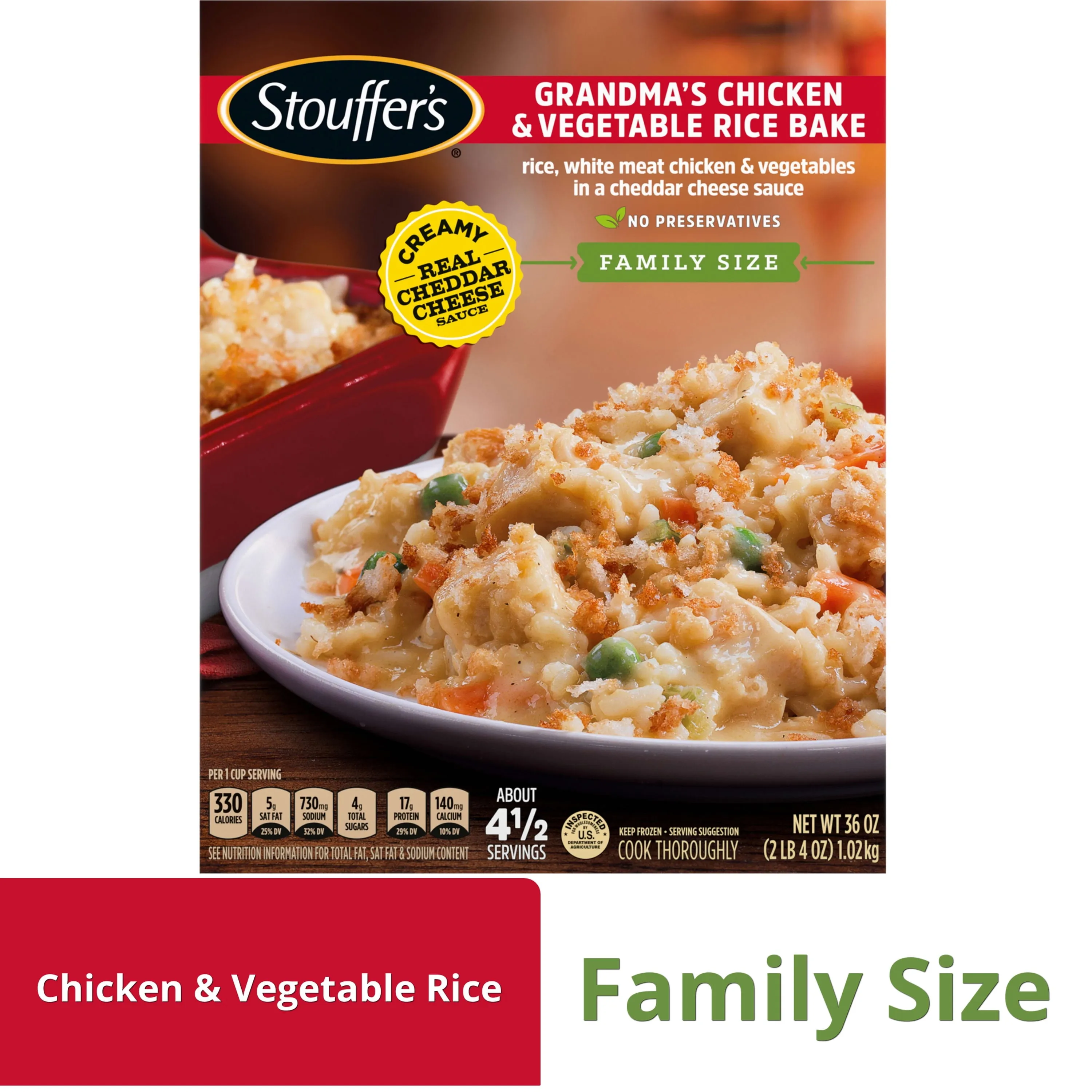 Stouffer's Grandma's Chicken and Vegetable Rice Bake Family Size Frozen Meal, 36 oz (Frozen)