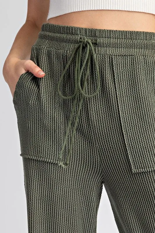 Textured Drawstring Straight Leg Pants