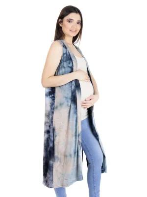 Tie Dye Sleeveless Open Front Maternity Cardigan Vest