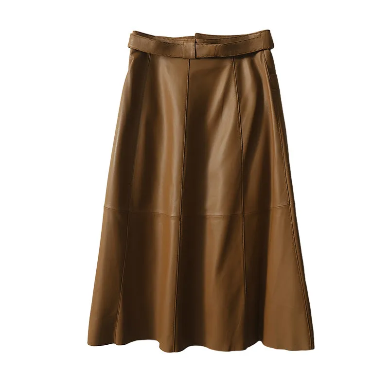 Toleet 2000s fashion Leather Skirt Women's Autumn High Waist Cover Mid-Length A- line Umbrella Skirt Slimming Draping Pu Skirt