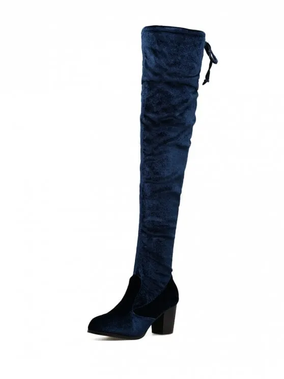 Trendy Pointed Toe Chunky Heel Over The Knee Boots