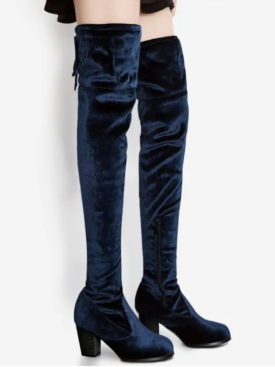 Trendy Pointed Toe Chunky Heel Over The Knee Boots