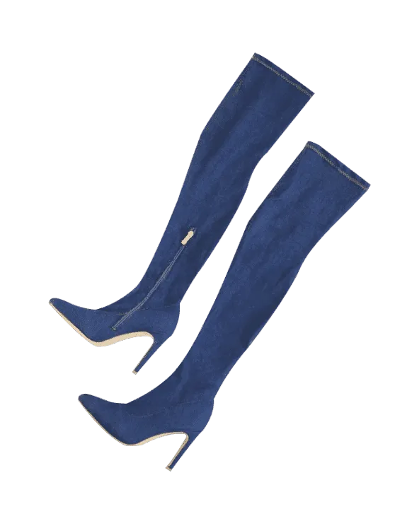 Trendy Stiletto Denim Over The Knee Boots