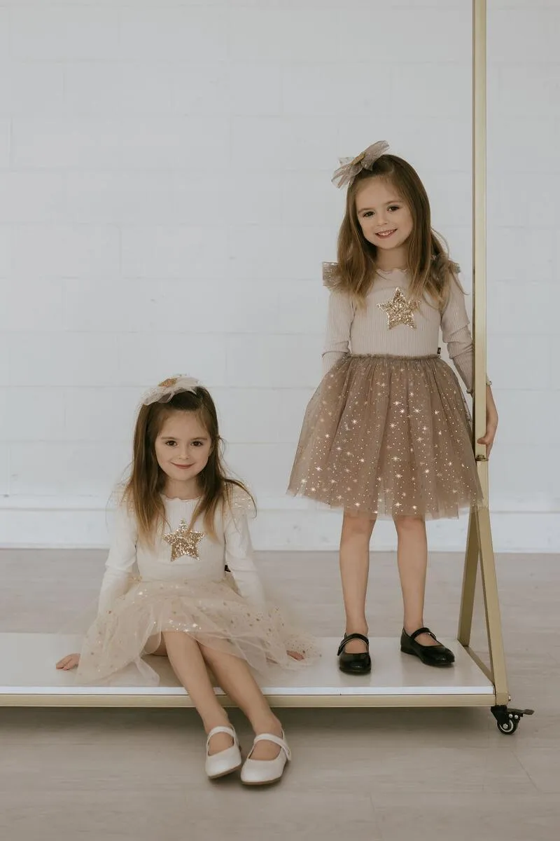 Tutu Dress | Long Sleeve in Beige | Petite Hailey