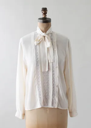 Vintage 1980s Oscar de la Renta Silk and Lace Blouse