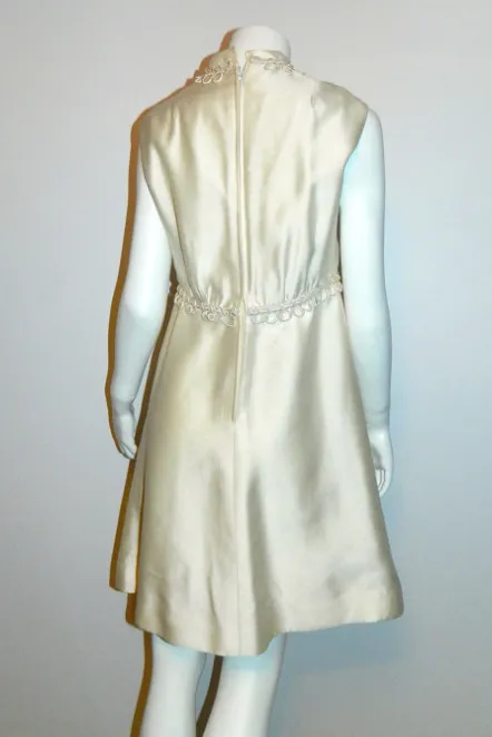 vintage wedding dress 1960s ivory MOD mini gown Saks Fifth Avenue peephole XS